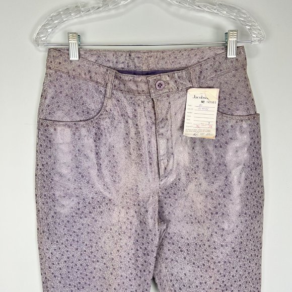 Vintage B Lucid Leather Pants Purple Speckled Print High Waist size 9 Junior - Picture 2 of 13
